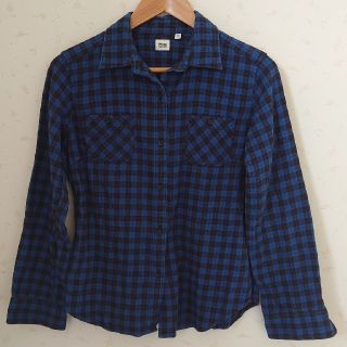 ユニクロ(UNIQLO)のほぼ未使用！ユニクロネルシャツブルー　チェックLL XL(シャツ/ブラウス(長袖/七分))