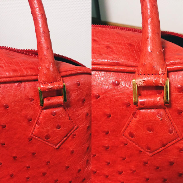 お値下げ！オーストリッチ 赤 BAG レディースのバッグ(ハンドバッグ)の商品写真