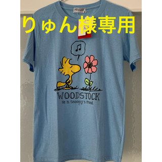 ピーナッツ(PEANUTS)のWoodstock Tシャツ　お花　水色(Tシャツ(半袖/袖なし))