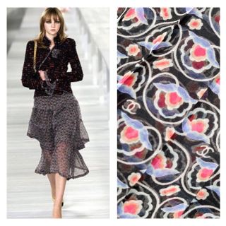 シャネル(CHANEL)のCHANEL ココマーク総柄　シルク　スカート  (ひざ丈スカート)