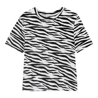 ジーユー(GU)のGU/ジーユー ゼブラプリントT 半袖 オフホワイト 白 XS(Tシャツ(半袖/袖なし))