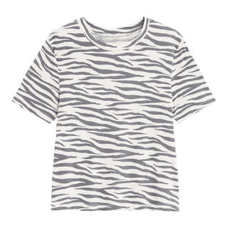 ジーユー(GU)のGU/ジーユー ゼブラプリントT 半袖 ナチュラル ホワイト 白 XS(Tシャツ(半袖/袖なし))