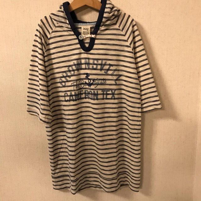 フード付き Tシャツ ボーダー柄 パーカー レディース  夏 レディースのトップス(Tシャツ(半袖/袖なし))の商品写真