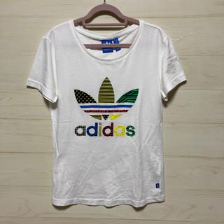 アディダス(adidas)のadidas アディダス Tシャツ カラフルロゴ 白 L(Tシャツ(半袖/袖なし))