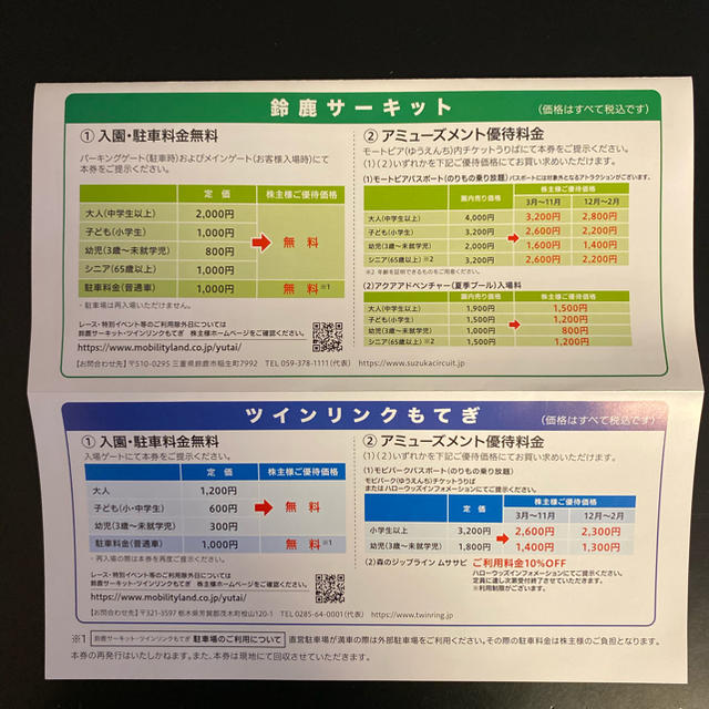 ホンダ(ホンダ)の鈴鹿サーキット　ツインリンクもてぎ　　　　優待券　送料込み チケットの施設利用券(遊園地/テーマパーク)の商品写真