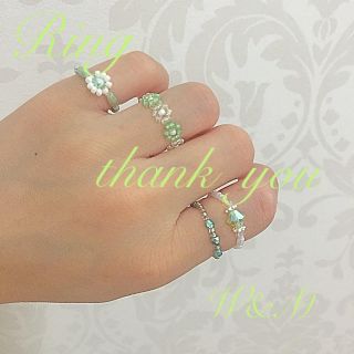 💚ビーズリング4点セット💚ミントグリーン(リング)