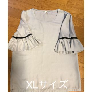 グレー　半袖　袖ドレープ　ブラウス XL(シャツ/ブラウス(半袖/袖なし))