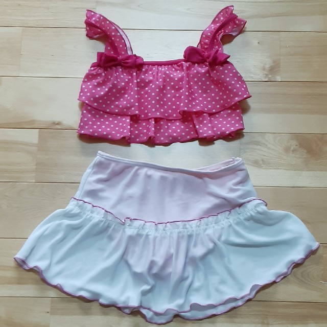 120cm　セパレート水着　女の子用　ピンク　ドット　セットアップ キッズ/ベビー/マタニティのキッズ服女の子用(90cm~)(水着)の商品写真