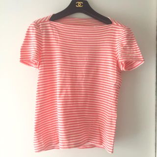 ケイトスペードニューヨーク(kate spade new york)の美品 正規品☆katespade☆ボーダーTシャツ/半袖/ピンク×ホワイト(Tシャツ(半袖/袖なし))