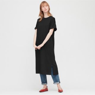 ユニクロ(UNIQLO)のマーセライズコットンロングTワンピース（半袖）(ロングワンピース/マキシワンピース)