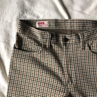 エドウィン(EDWIN)の90s EDWIN polyester flare pants 古着 千鳥格子柄(スラックス)