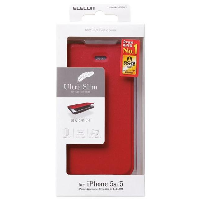 ELECOM(エレコム)のiPhone SE/5s/5用 薄型ソフトレザーカバー レッド 新品未使用  スマホ/家電/カメラのスマホアクセサリー(iPhoneケース)の商品写真