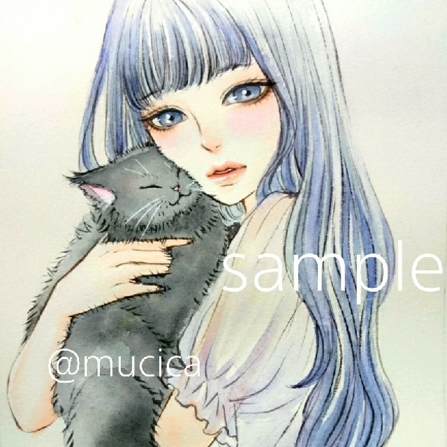 手描きイラストオリジナル 黒猫を抱く少女 水彩画の通販 By むぅしかのアトリエ ラクマ