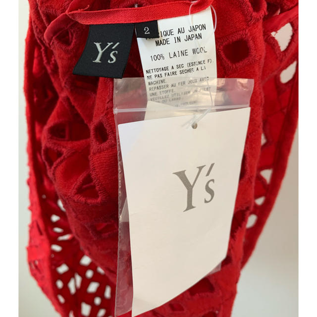 新品 Y's ワイズ ダイヤ カットワーク ウール ワンピース 2 レッド赤