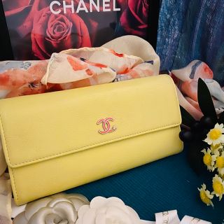 シャネル(CHANEL)の【CHANEL✨25番台✨】長財布　ラッキークローバー　イエロー　ゴートスキン(財布)