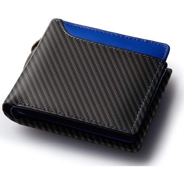 財布 二つ折り財布 大容量 ボンテッドレザー メンズ ブルー(カーボン) メンズのファッション小物(折り財布)の商品写真