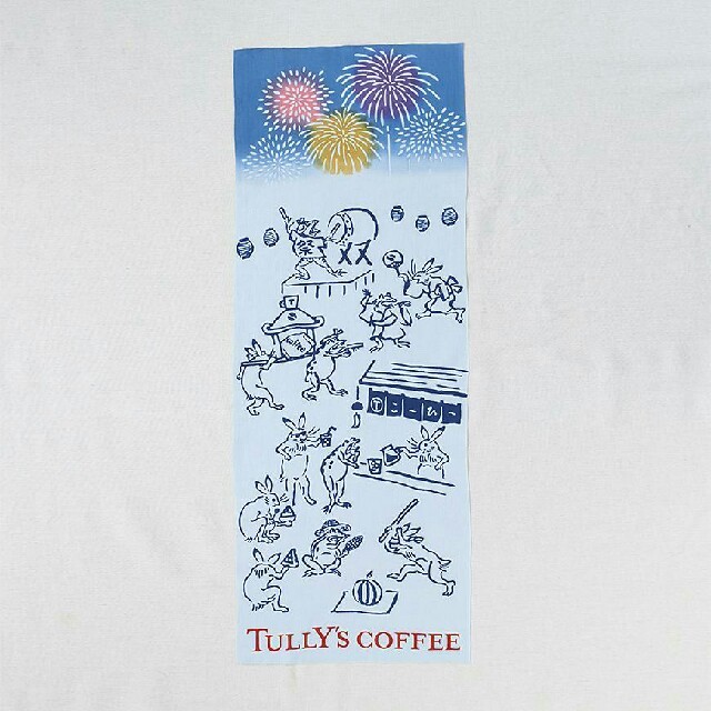 TULLY'S COFFEE(タリーズコーヒー)のタリーズ x かまわぬ　てぬぐい　祭り　鳥獣劇画 レディースのファッション小物(ハンカチ)の商品写真