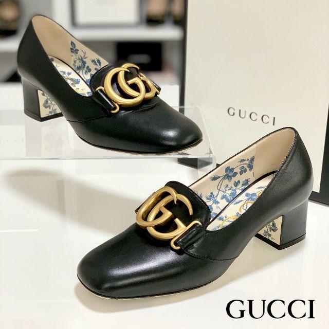 Gucci(グッチ)の1635 美品 グッチ ダブルG ミドルヒール パンプス 黒 レディースの靴/シューズ(ハイヒール/パンプス)の商品写真