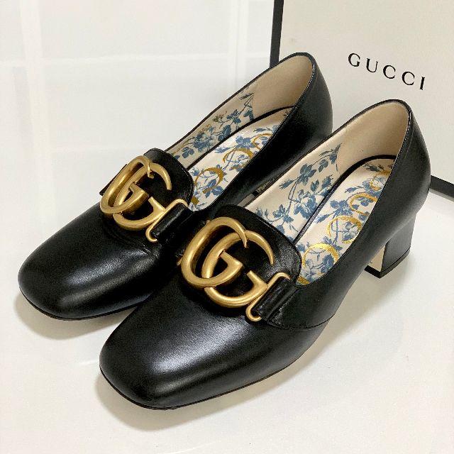 Gucci(グッチ)の1635 美品 グッチ ダブルG ミドルヒール パンプス 黒 レディースの靴/シューズ(ハイヒール/パンプス)の商品写真