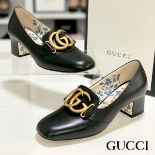 グッチ(Gucci)の1635 美品 グッチ ダブルG ミドルヒール パンプス 黒(ハイヒール/パンプス)