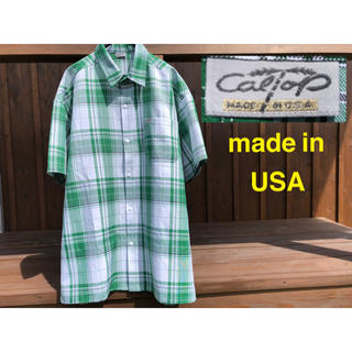 カルトップ(CALTOP)のUSA製　caltop  カルトップ　半袖　チェック　シャツ　総柄　緑　白(シャツ)
