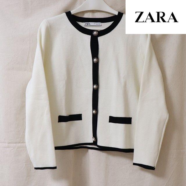 ZARA(ザラ)のZARA／ノーカラージャケット／ニット レディースのトップス(カーディガン)の商品写真