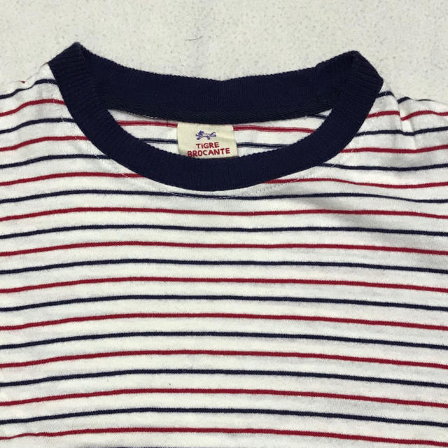 TIGRE BROCANTE(ティグルブロカンテ)の値下げTIGRE BROCANTE M(メンズS)Tシャツ　白地に赤青のボーダー メンズのトップス(Tシャツ/カットソー(半袖/袖なし))の商品写真
