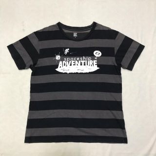 グラニフ(Design Tshirts Store graniph)のgraniph 半袖Tシャツ　メンズM 黒×グレーの太ボーダーに白プリント(Tシャツ/カットソー(半袖/袖なし))