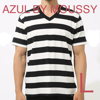 アズールバイマウジー(AZUL by moussy)の「新品」AZUL BY MOUSSY  天竺ボーダーVネック半袖T (Tシャツ/カットソー(半袖/袖なし))