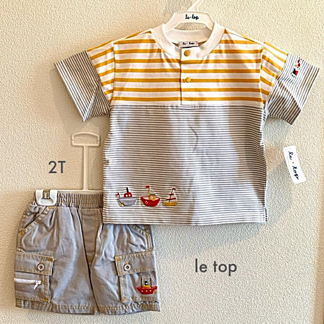 Le Top(ルトップ)のle top 2T ヨットのセットとストライプシャツセット2点 キッズ/ベビー/マタニティのキッズ服男の子用(90cm~)(Tシャツ/カットソー)の商品写真