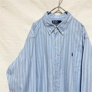 ポロラルフローレン(POLO RALPH LAUREN)の【美品】ラルフローレン　長袖シャツ　ストライプ柄　ブルー　ゆるコーデ　ド定番(シャツ)