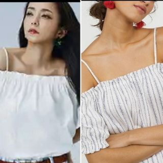 エイチアンドエム(H&M)の安室奈美恵 コラボ 試着のみ H&M パフスリーブ オフショルダー トップス(カットソー(半袖/袖なし))