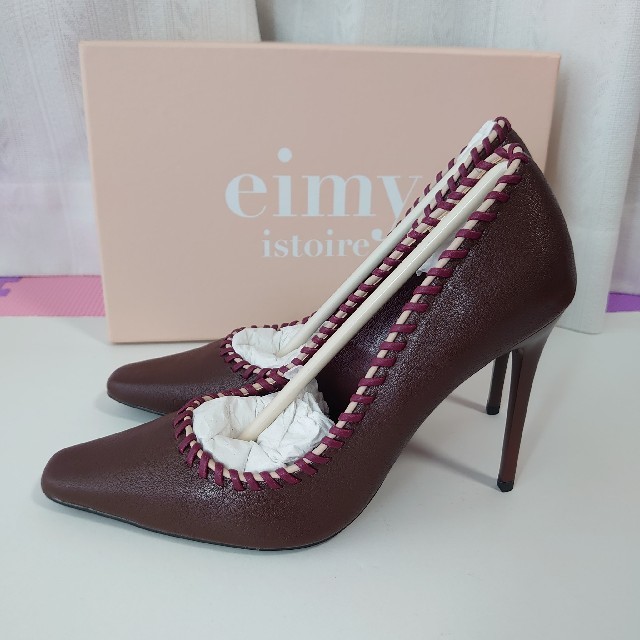eimy istoire(エイミーイストワール)のエイミーイストワールトリミングパンプス新品Mサイズブラウン レディースの靴/シューズ(ハイヒール/パンプス)の商品写真