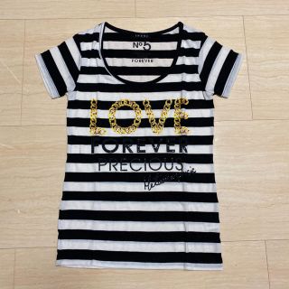 イング(INGNI)のINGNI LOVEチェーン ラインストーン付き ボーダーTシャツ(Tシャツ(半袖/袖なし))