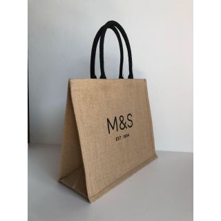 イギリス エコバッグ M&S （マークス&スペンサー／ベージュ黒ロゴ）定番モデル(エコバッグ)