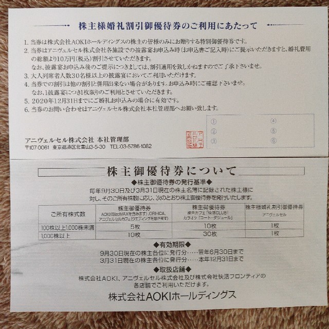 AOKI(アオキ)のAOKIホールディングス　株主優待券 チケットの優待券/割引券(ショッピング)の商品写真