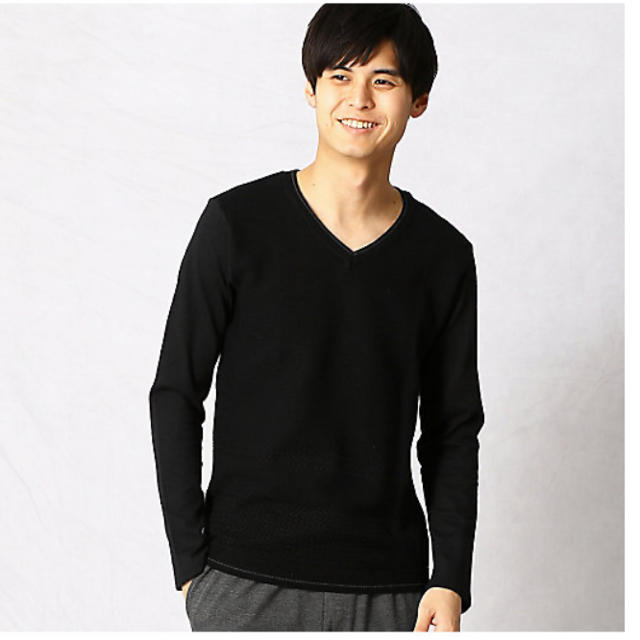 COMME CA MEN(コムサメン)のコムサメン  ニットコンビ　VネックTシャツ メンズのトップス(Tシャツ/カットソー(七分/長袖))の商品写真