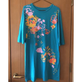 ディノス(dinos)のBlueルームウェア 綿100%コットンビッグTシャツ チュニック丈カットソー (Tシャツ(半袖/袖なし))