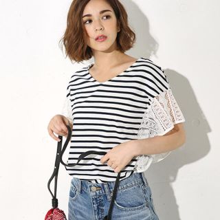 アズールバイマウジー(AZUL by moussy)のアズールバイマウジー　フリルレーススリーブ2WAY PO(カットソー(半袖/袖なし))