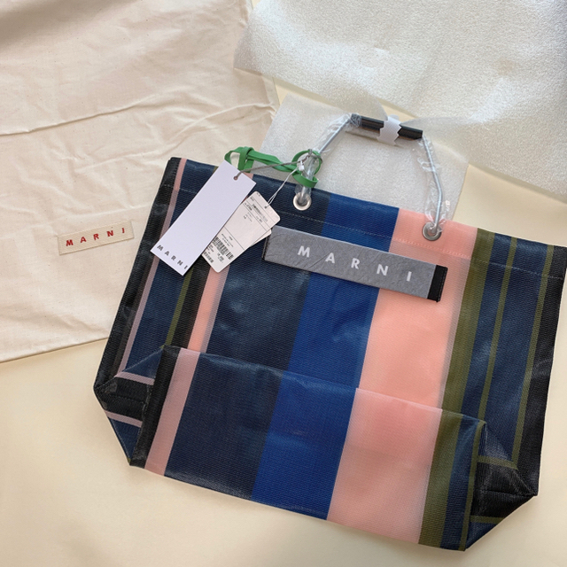 限定値下げ　MARNI ストライプバッグ　ナイトブルー　新品　マルニ