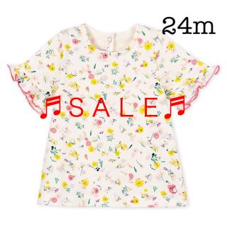 プチバトー(PETIT BATEAU)の★セール★ 　　プチバトー　24m フラワープリントカットソー　イエロー(Ｔシャツ)