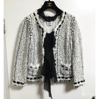 シャネル(CHANEL)の美品　CHANEL ミックス　ツィード ジャケット　リボン　カーデ　シャネル(ノーカラージャケット)