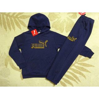 プーマ(PUMA)の新品★PUMA・プーマ★140★フード付スウェット上下★パーカーセットアップ紺(その他)