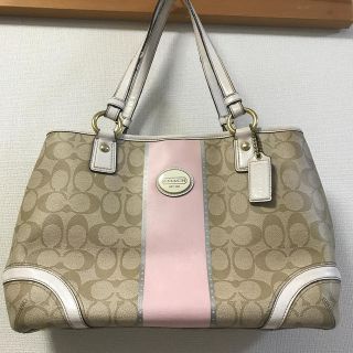 コーチ(COACH)のCOACH シグネチャーストライプトートバッグ　ピンク(ハンドバッグ)