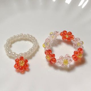 レッドセット　ビーズリング　비즈반지　ハンドメイド(リング)