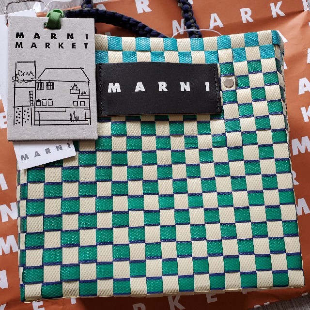 マル二 marni ジャージーハンドル ピクニックバッグ ミニ グリーン