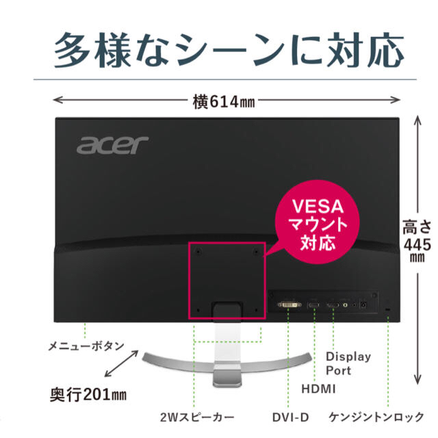 Acer(エイサー)のAcer RC271Usmidpx 27インチWQHD(2560 x 1440) スマホ/家電/カメラのPC/タブレット(ディスプレイ)の商品写真