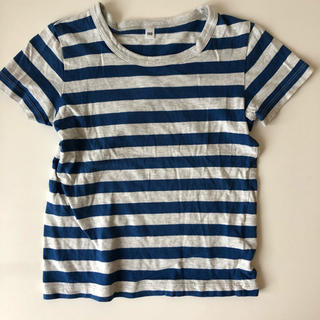 ムジルシリョウヒン(MUJI (無印良品))の無印　キッズボーダーTシャツ　青　100(Tシャツ/カットソー)