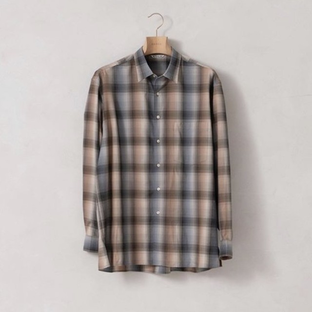 auralee super light wool check shirt