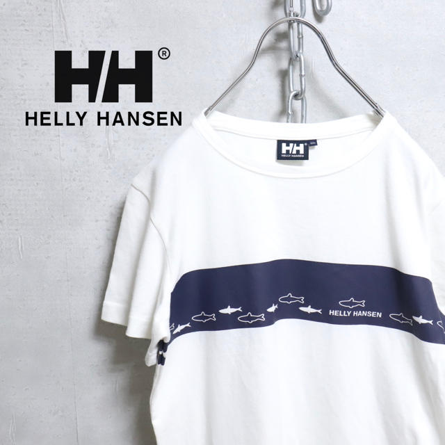 HELLY HANSEN(ヘリーハンセン)のHELLY HANSEN ヘリーハンセン Tシャツ さかな ホワイト 古着 メンズのトップス(Tシャツ/カットソー(半袖/袖なし))の商品写真